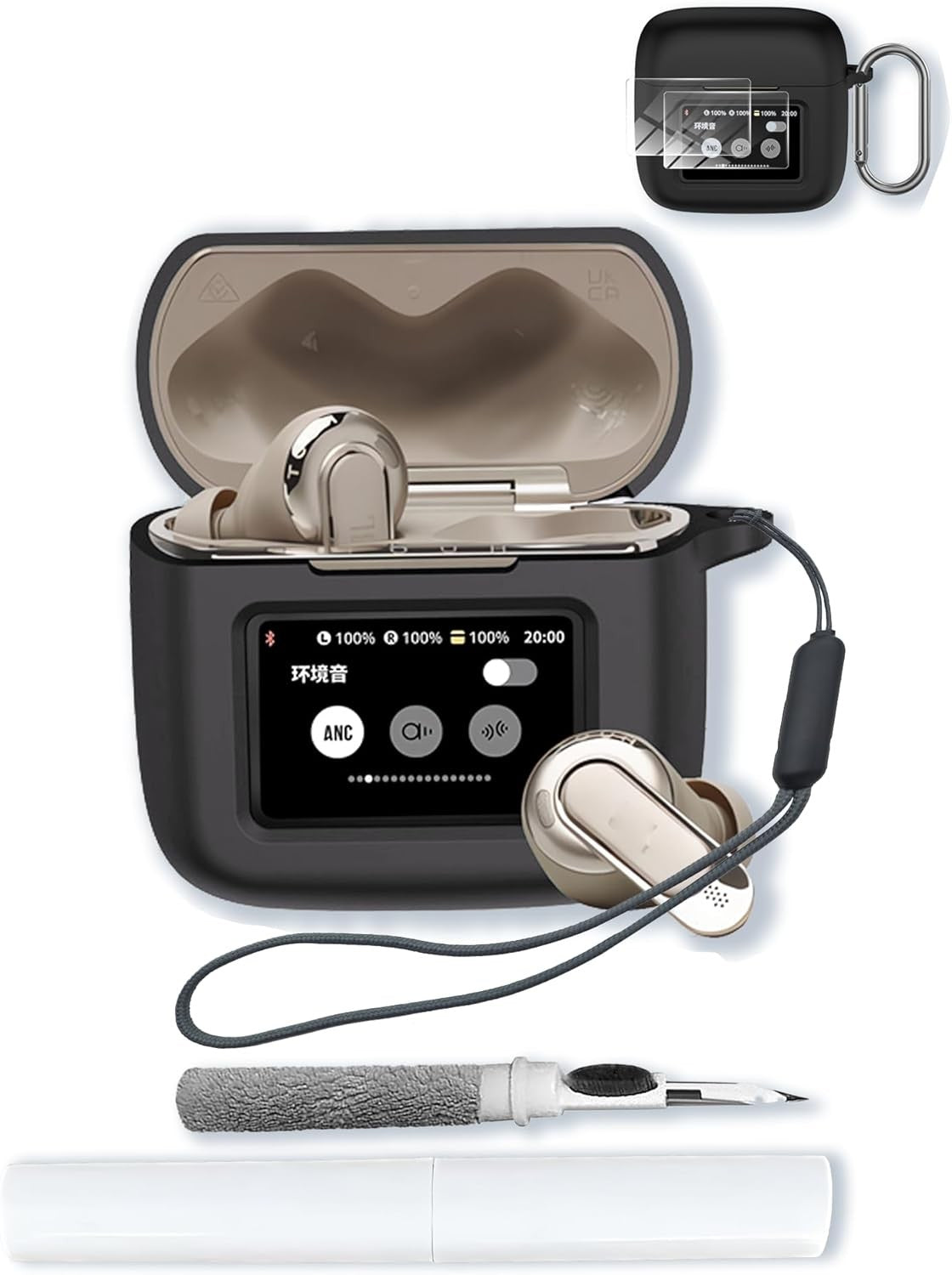 Compatible with JBL Tour PRO 3 Silicone Case and 2 Screen Protectors, Keychain, Cleaning Kit, Black