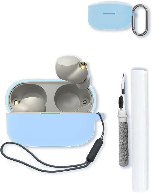 Soft Silicone Case for Sony WF-1000XM4 Noise Canceling Earbuds, Protective Cover with Keychain, Cleaning Kit and Lanyard