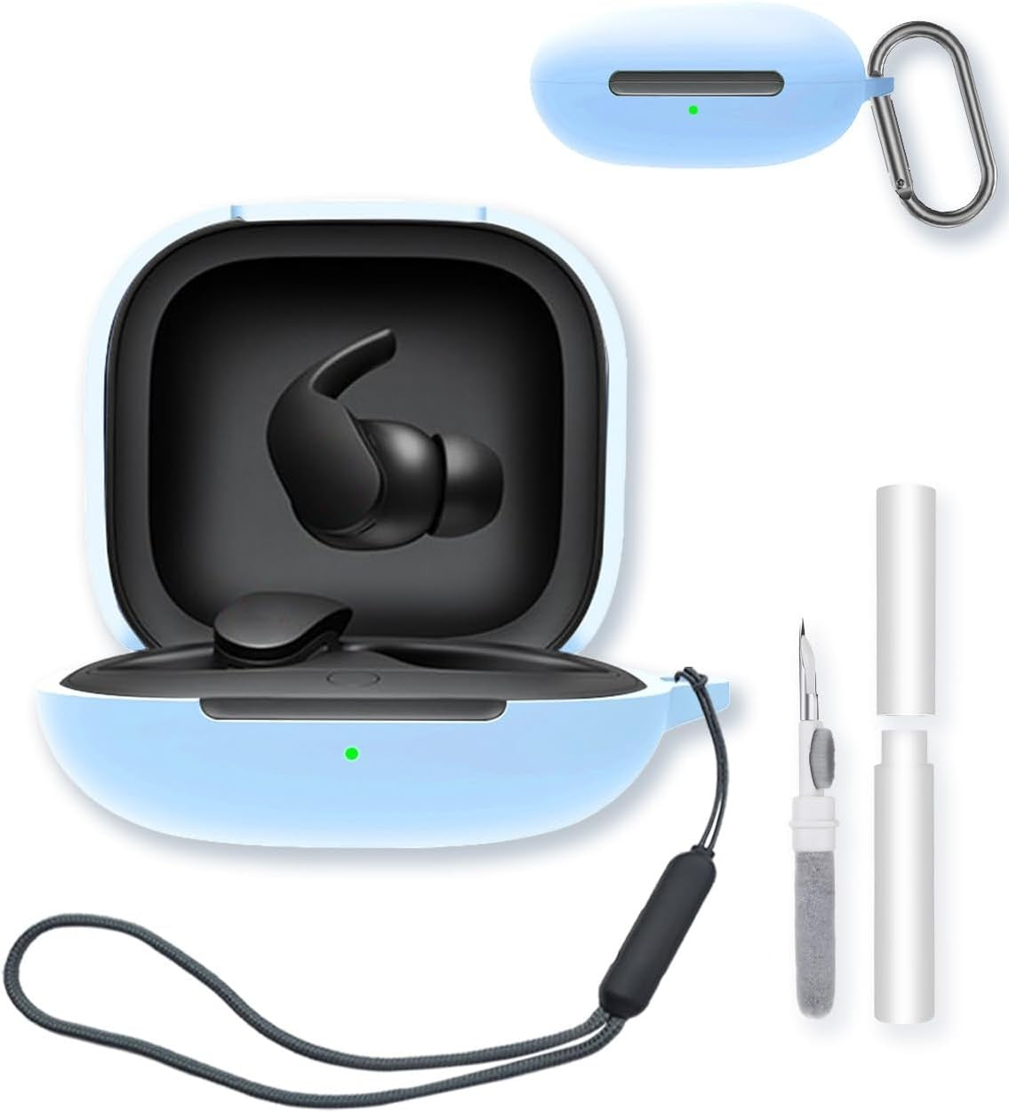 Compatible with Beats Fit Pro Silicone Case with Keychain, Lanyard & Cleaning Pen Sky Blue