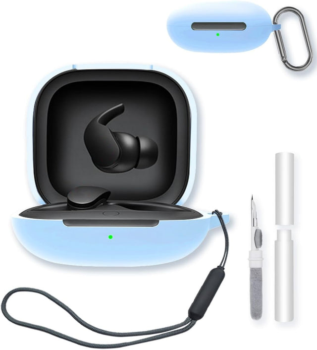 Compatible with Beats Fit Pro Silicone Case with Keychain, Lanyard & Cleaning Pen Sky Blue