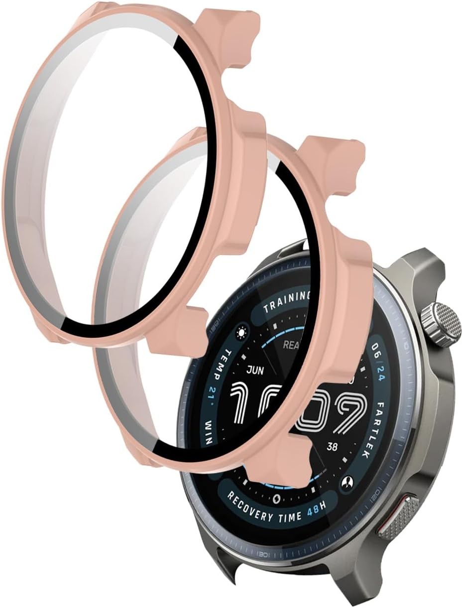 2 Pack Ultra-Thin PC+Glass Film Protective Cover Compatible with Amazfit Balance 2 47mm, Pink