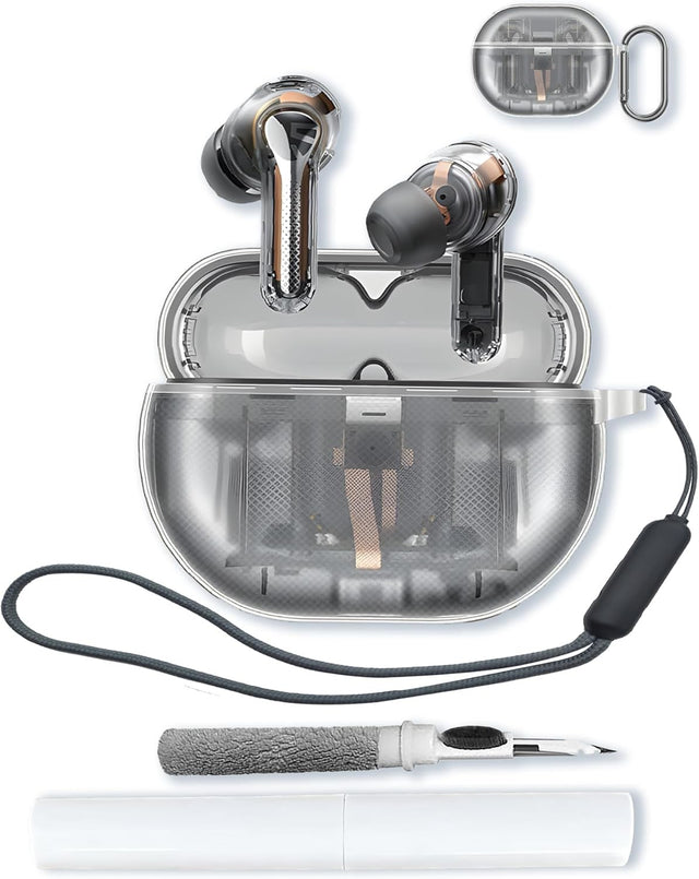TPU Case for SoundPEATS Capsule3 Pro Plus Earbuds, Shockproof, Clear, with Keychain & Cleaning Kit