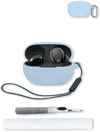 Silicone Case for Sony WF-1000XM5 Earbuds, Protective Cover with Keychain & Cleaning Kit,SkyBlue