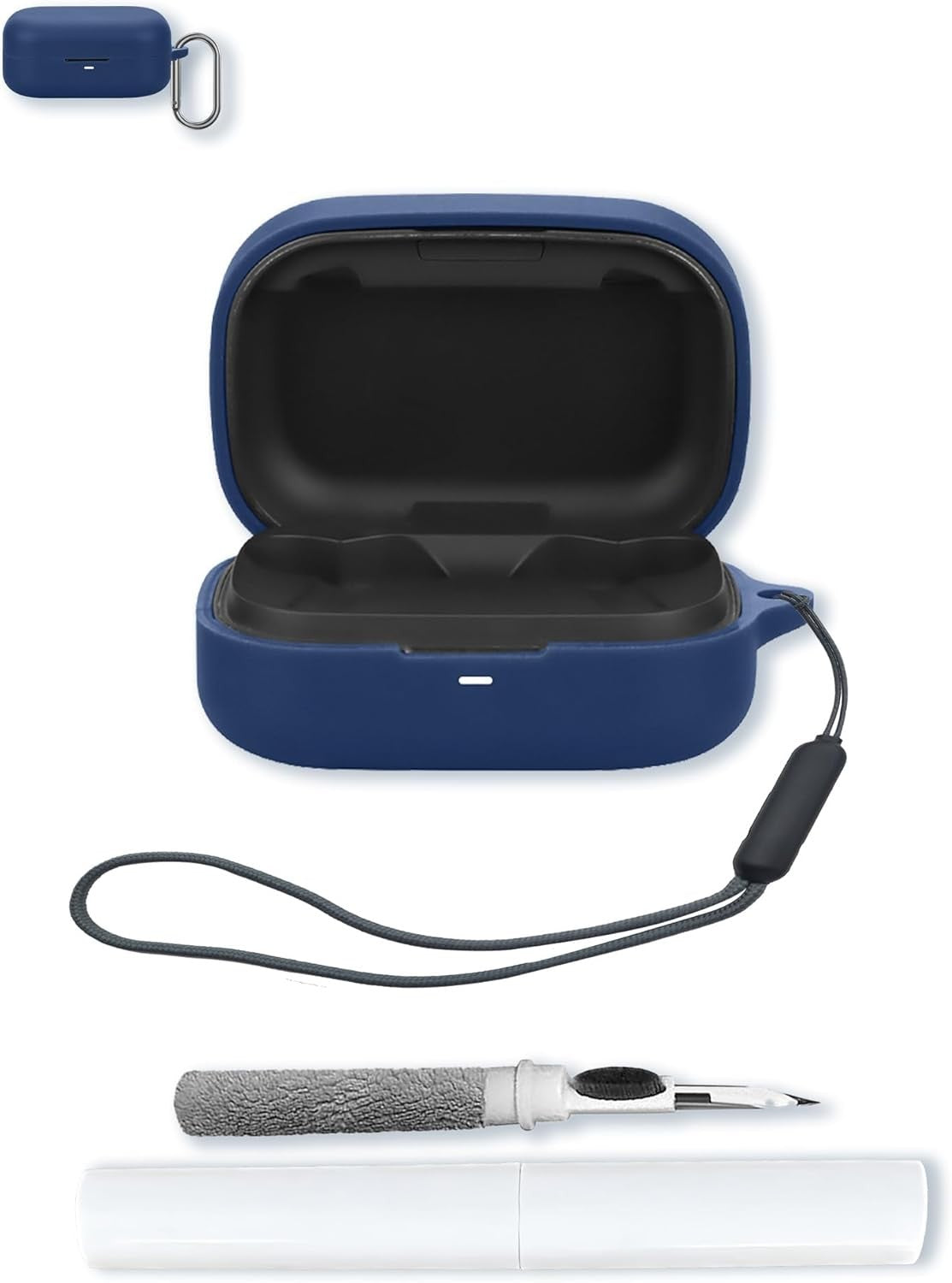 Blue Silicone Case Cover for B&O Beoplay Eleven True Wireless Earbuds with Keychain, Cleaning Pen & Lanyard, Soft Protective Shell
