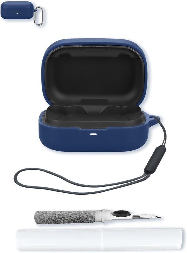 Blue Silicone Case Cover for B&O Beoplay Eleven True Wireless Earbuds with Keychain, Cleaning Pen & Lanyard, Soft Protective Shell