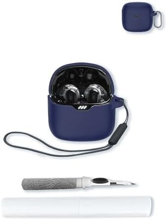 Silicone Case for JBL Tune Flex Earbuds, Soft Protective Cover with Keychain & Cleaning Kit, Dark Blue