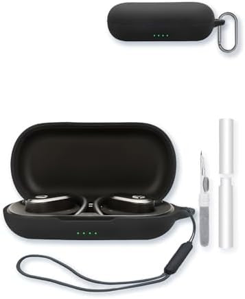 Silicone Case Cover for Raycon Open Earbuds, Soft Protective Case with Keychain, Cleaning Pen & Lanyard - Black