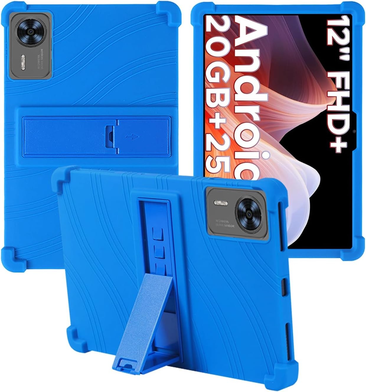Compatible with DOOGEE T36 (2025) 12" Tablet Case, Silicone, Kickstand, Shockproof, Blue for Kids