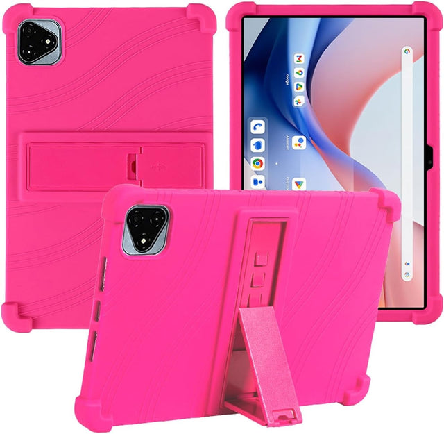 Silicone Case for ALLDOCUBE iPlay 60 Pro 11 Inch Tablet, Soft Shockproof Cover with Adjustable Kickstand, Kids Friendly, RoseRed