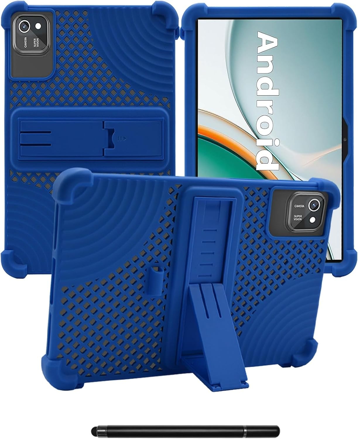 Soft Silicone Tablet Case Compatible with aiprotablet C20e 10", Stand, Shockproof, Kids, Blue