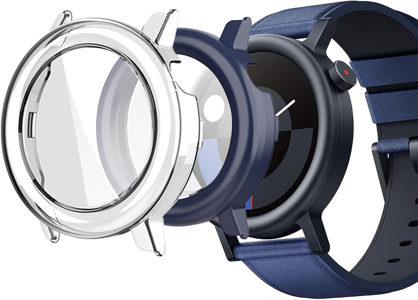 2 Pack Ultra-Thin Hard PC Case with Tempered Glass Film for CMF Watch Pro 2, Clear+Blue