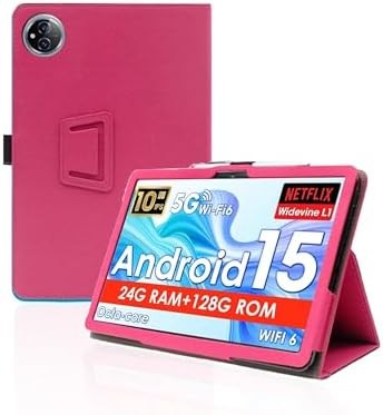 Compatible with MENTUME K80 Aobante K80 10.1" Tablet Case, PU Leather Folding Stand Cover with Pencil Holder and Wrist Strap, Rose Red