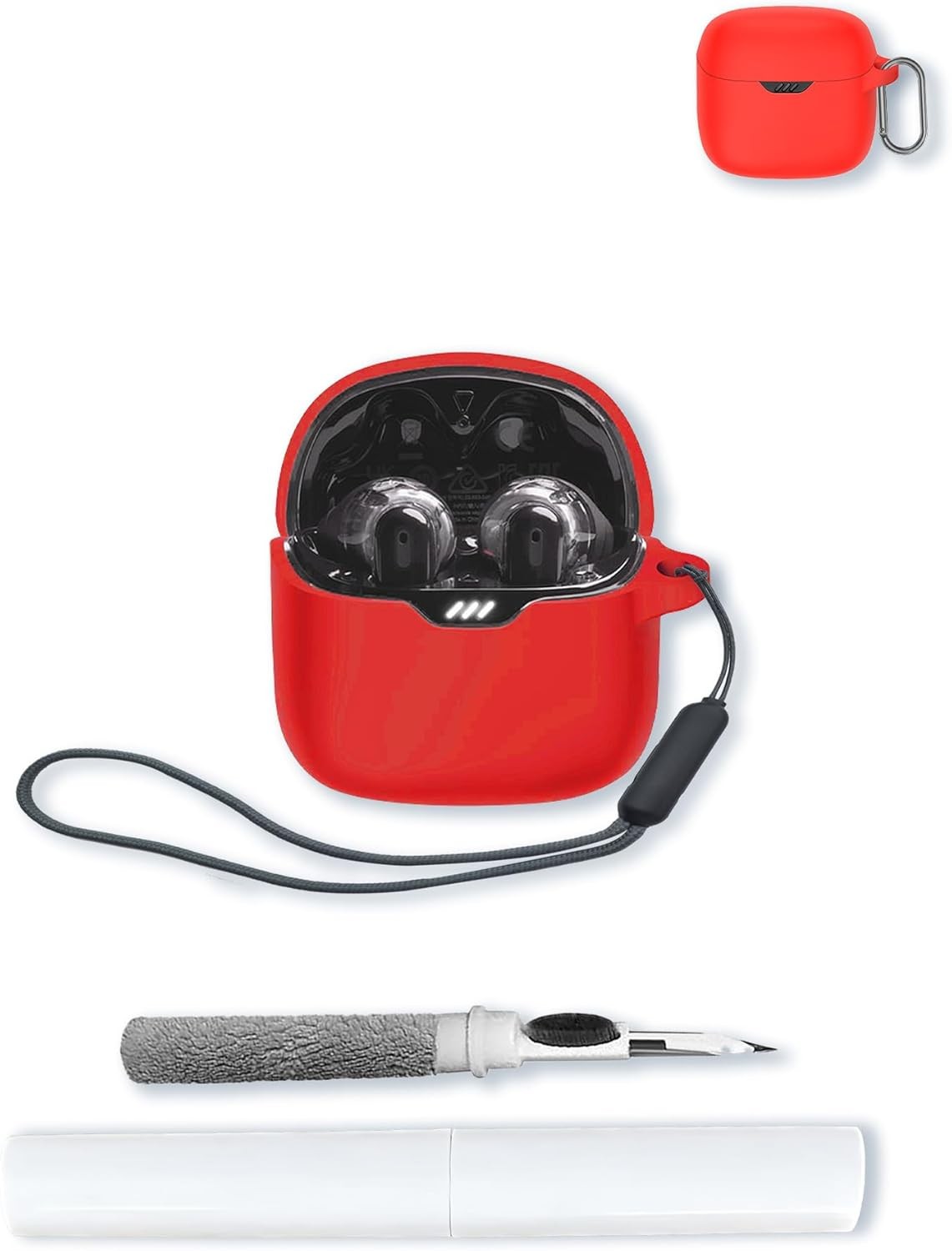 Silicone Case for JBL Tune Flex True Wireless Noise Cancelling Earbuds, Soft Protective Cover with Keychain, Cleaning Kit and Lanyard