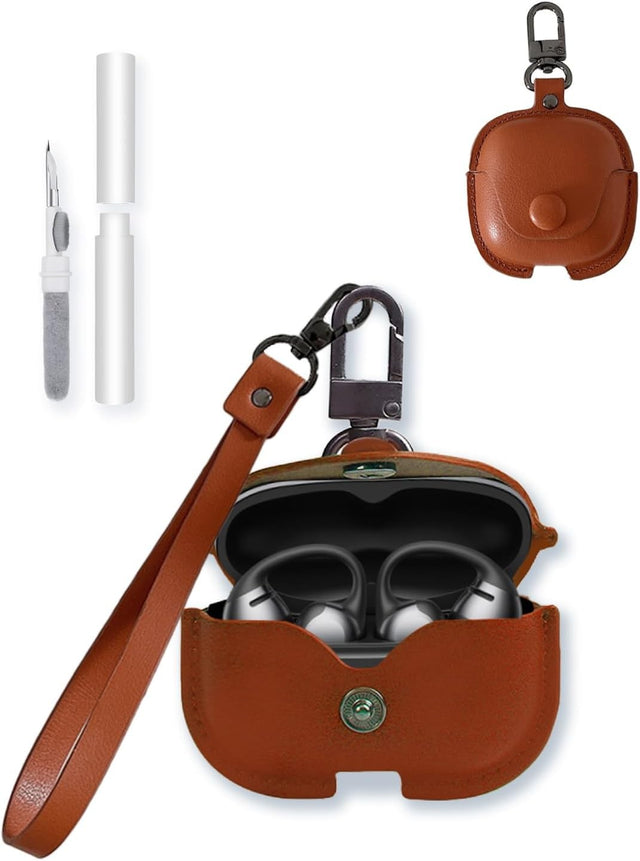 Retro PU Leather Case for SHOKZ OpenDots ONE Earbuds – Soft Protective Cover with Cleaning Kit and Lanyard