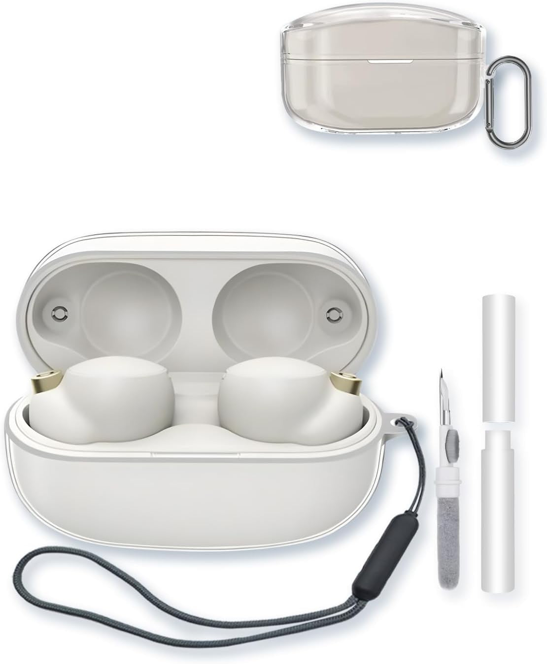Silicone Case for Sony WF-1000XM4 Wireless Earbuds, Protective Cover with Keychain, Cleaning Kit & Lanyard, Soft Shockproof Accessories