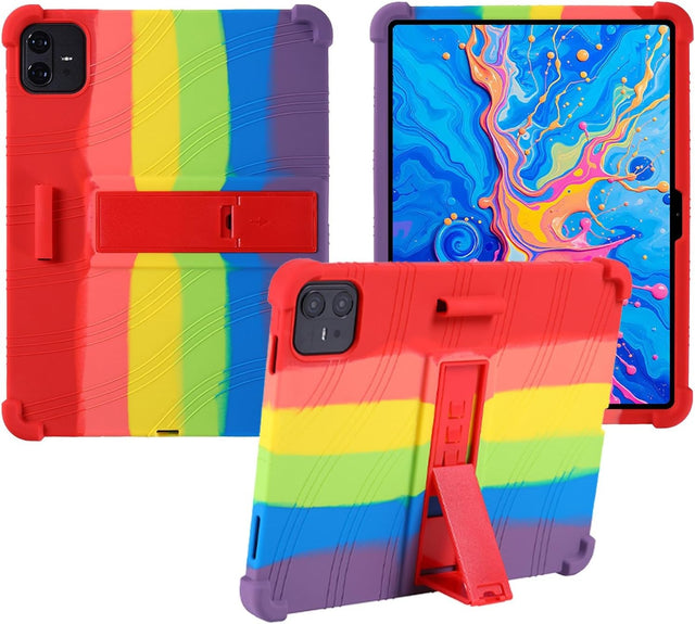 Silicone Tablet Case Compatible with TECLAST Artpad Pro 12.7", Shockproof, Adjustable Stand, Rainbow