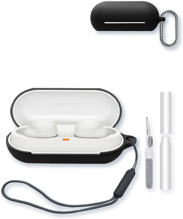Soft Silicone Case Compatible with Sony WF-C500 Earbuds, with Keychain, Cleaning Pen & Lanyard