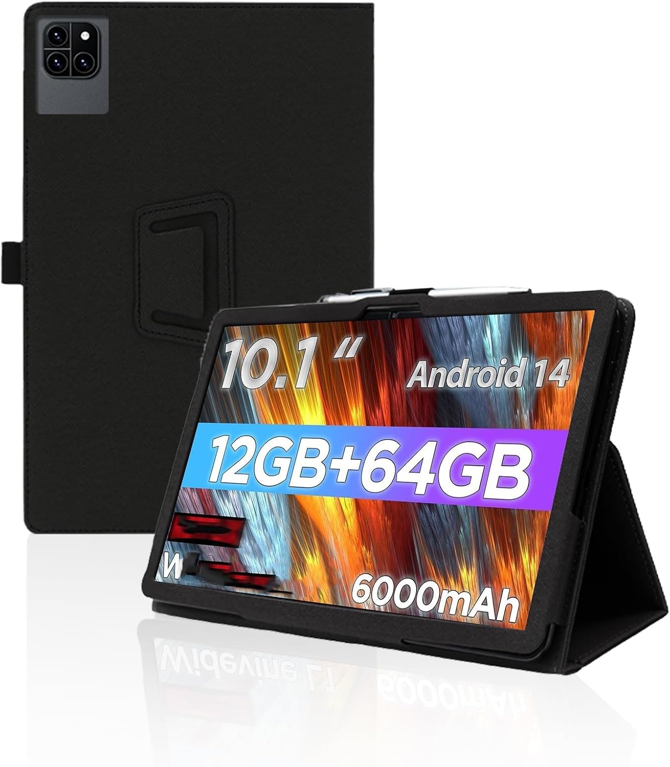 Premium PU Leather Case for Callsky-Tab Ctab 10 10.1 Inch Tablet - Folding Stand Protective Cover with Pencil Holder and Wrist Strap, Black