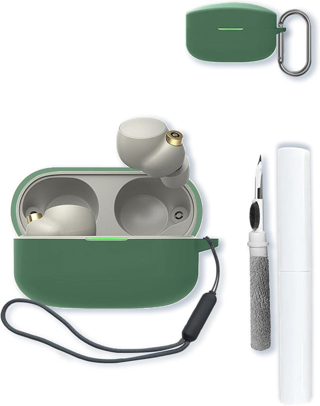 Soft Silicone Case for Sony WF-1000XM4 Earbuds, Protective Cover with Keychain, Cleaning Pen and Lanyard