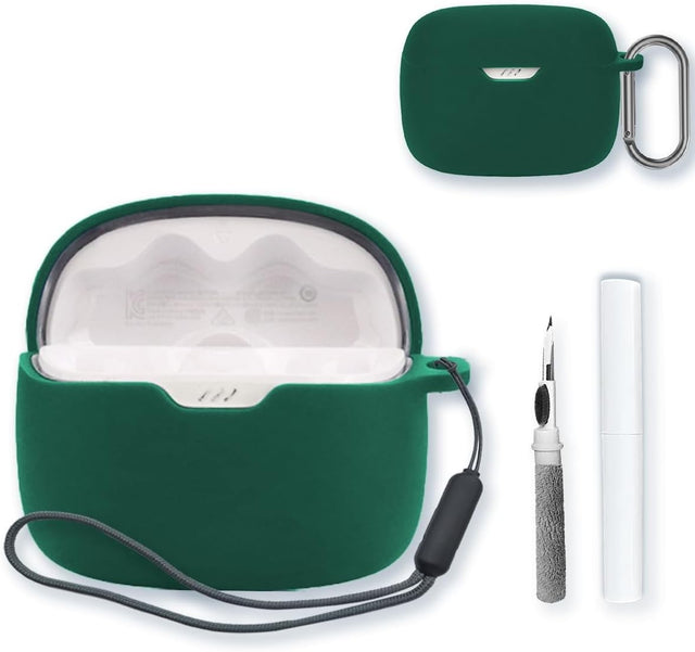 Compatible with JBL Tune 245NC TWS Silicone Protective Case, Keychain, Cleaning Kit & Lanyard Green
