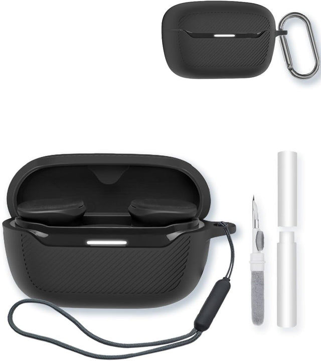 Silicone Case Compatible with JBL Endurance Race 2, with Keychain, Cleaning Kit & Lanyard, Black