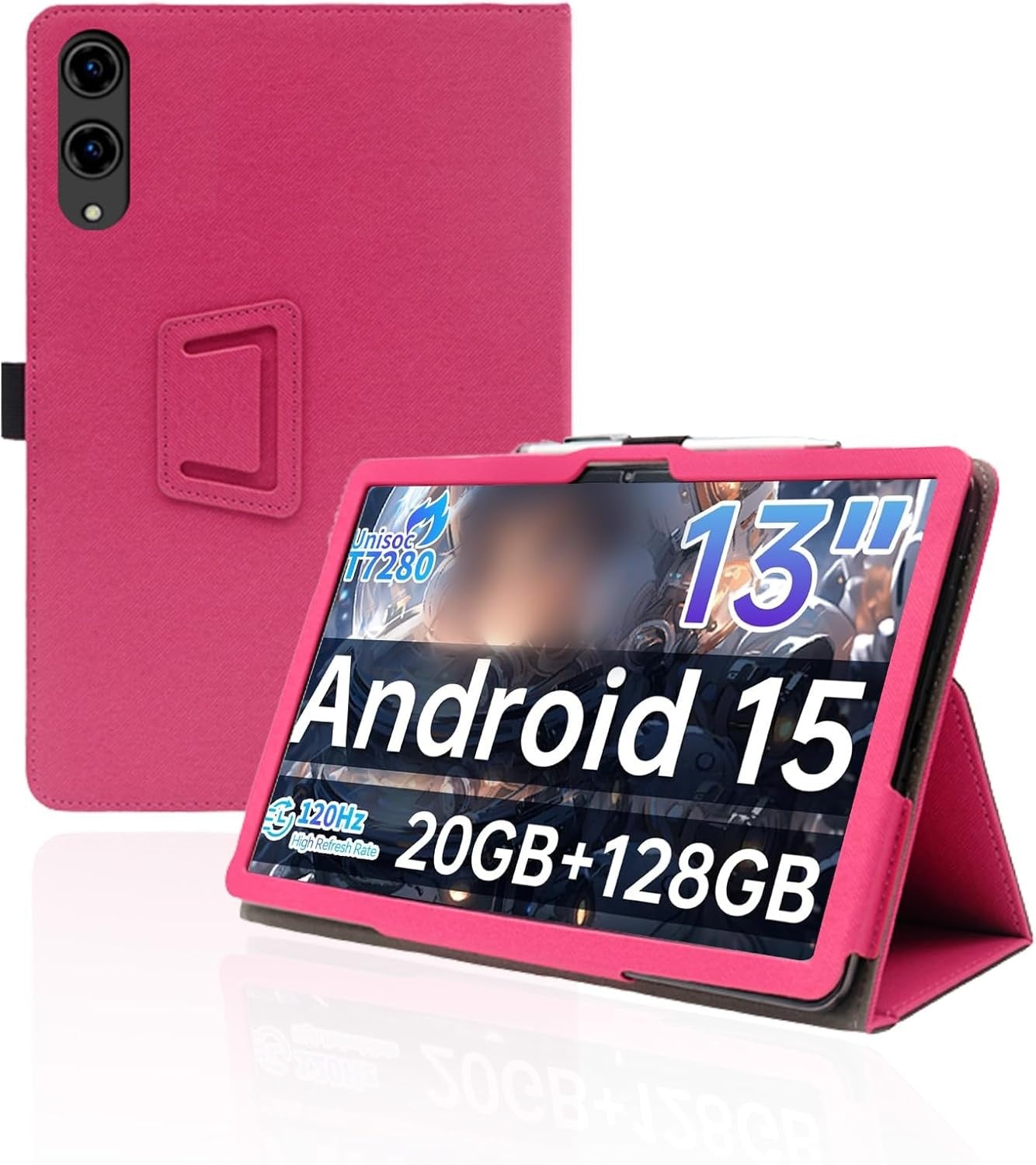 Tablet Case Compatible with TECLAST T65 13.4", PU, Folding Stand, Pencil Holder, Wrist Strap