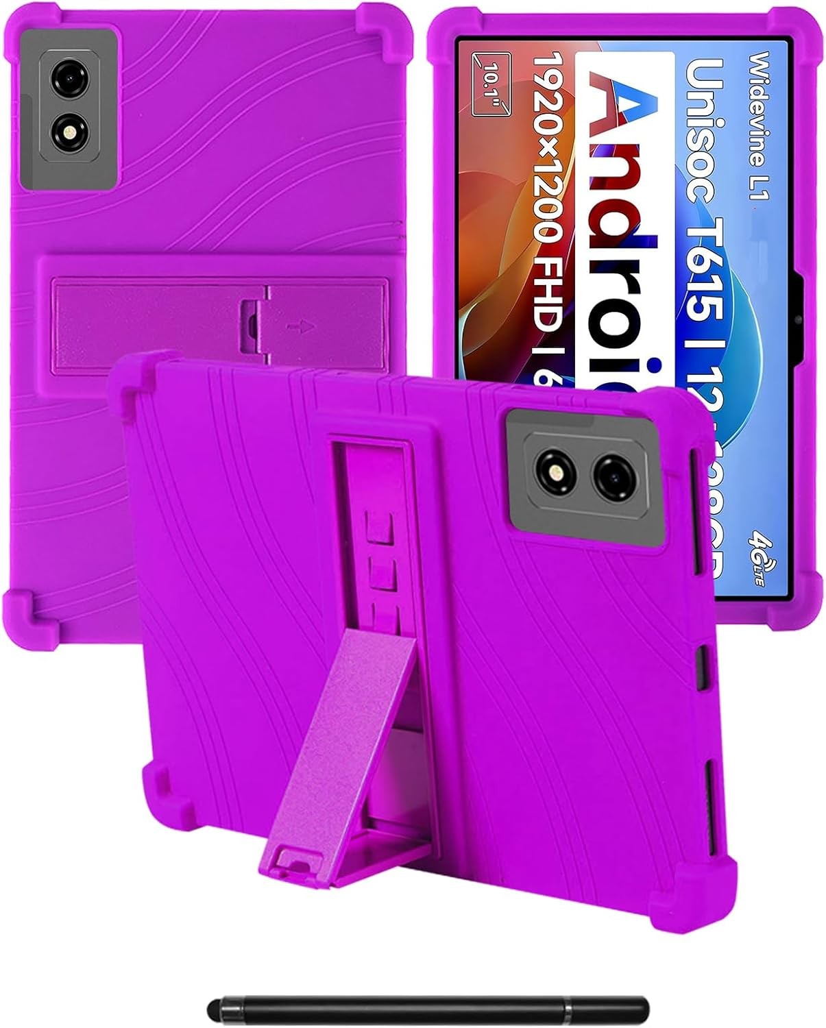 Compatible with BNCF Bpad 10 Case, Soft Silicone Shockproof with Stand, Kids Friendly Purple, 10 Inch