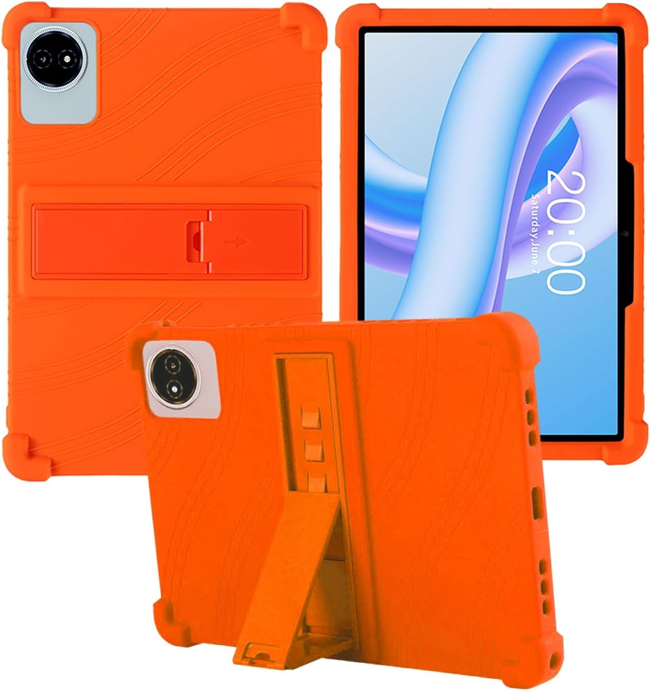 Soft Silicone Case for TECLAST M50 Plus 10.1 Inch Tablet, Shockproof Kids Friendly Cover with Adjustable Stand - Orange