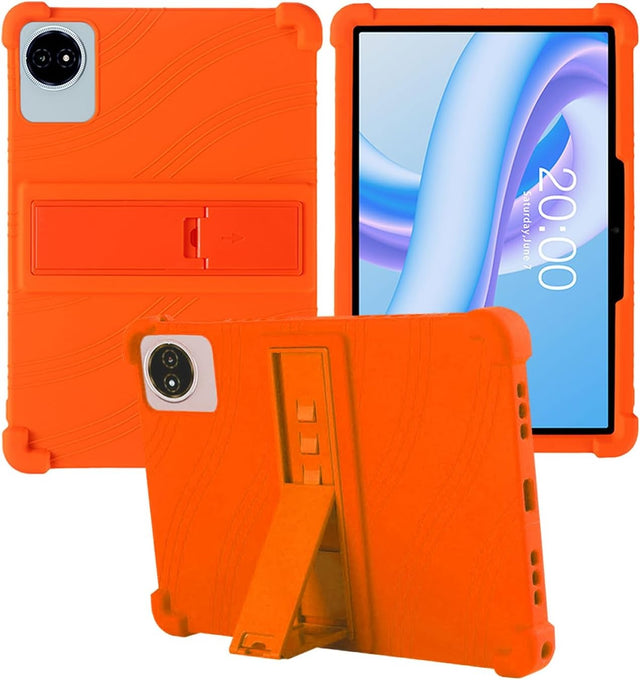 Soft Silicone Case for TECLAST M50 Plus 10.1 Inch Tablet, Shockproof Kids Friendly Cover with Adjustable Stand - Orange
