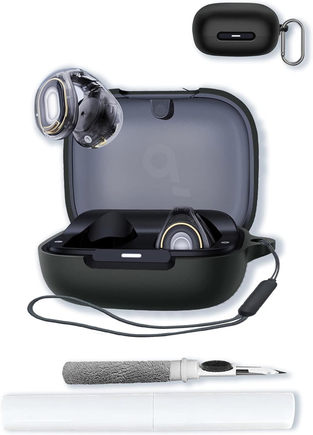 Silicone Case Compatible with Soundcore C40i Earbuds, Shockproof Protective Cover with Keychain, Cleaning Kit & Lanyard