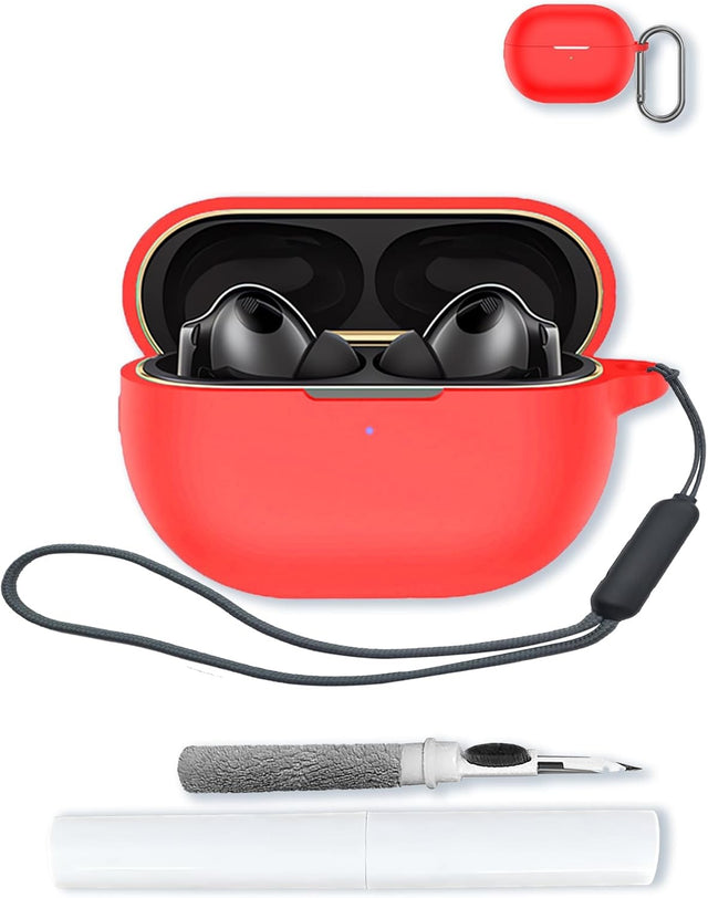 Silicone Case Cover for Huawei FreeBuds Pro 4, Soft Protective Shockproof Skin, with Keychain, Lanyard and Cleaning Kit, Red