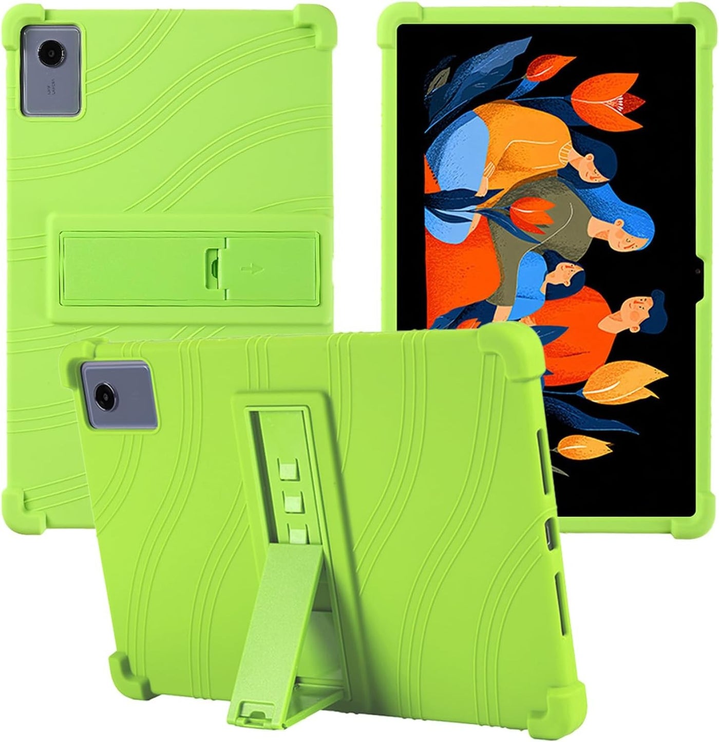 Soft Silicone Case with Adjustable Stand for Lenovo Idea Tab Plus 12.1" 2025 TB365FC, Shockproof Kids Friendly Cover - Green