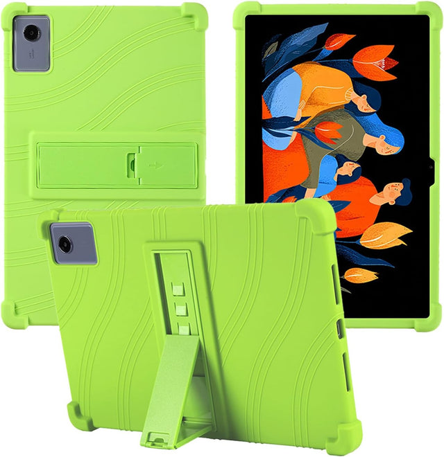 Soft Silicone Case with Adjustable Stand for Lenovo Idea Tab Plus 12.1" 2025 TB365FC, Shockproof Kids Friendly Cover - Green