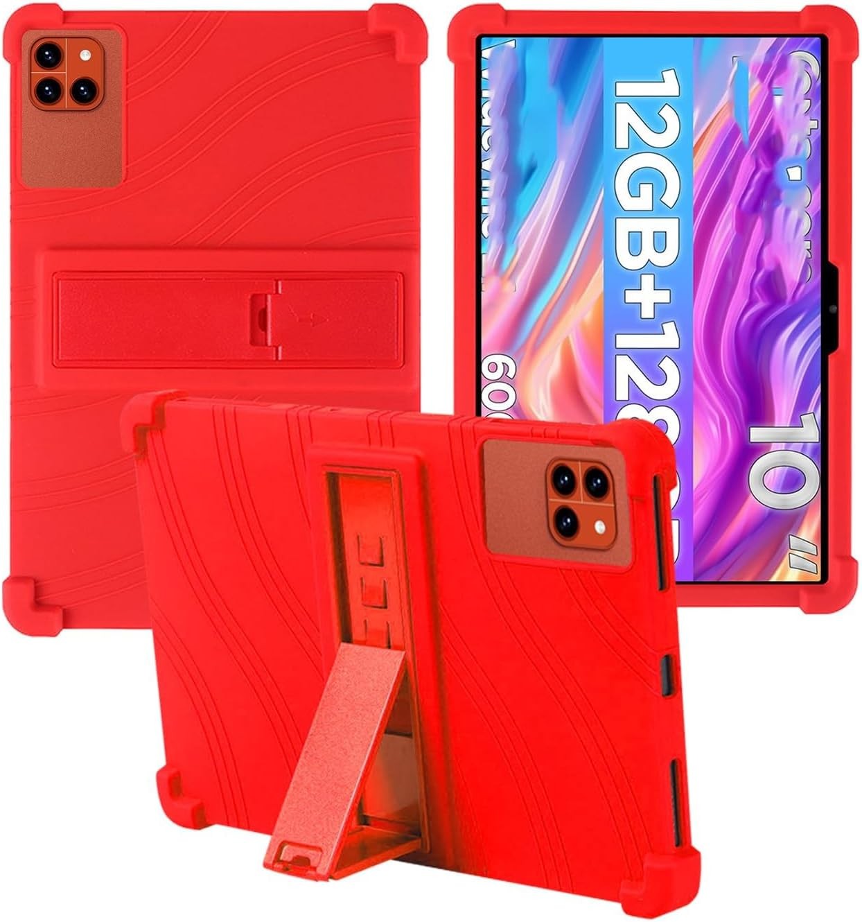 Silicone Tablet Case Compatible with Callsky Tab Ctab 10 10.1", Adjustable Stand, Shockproof, Kids, Red