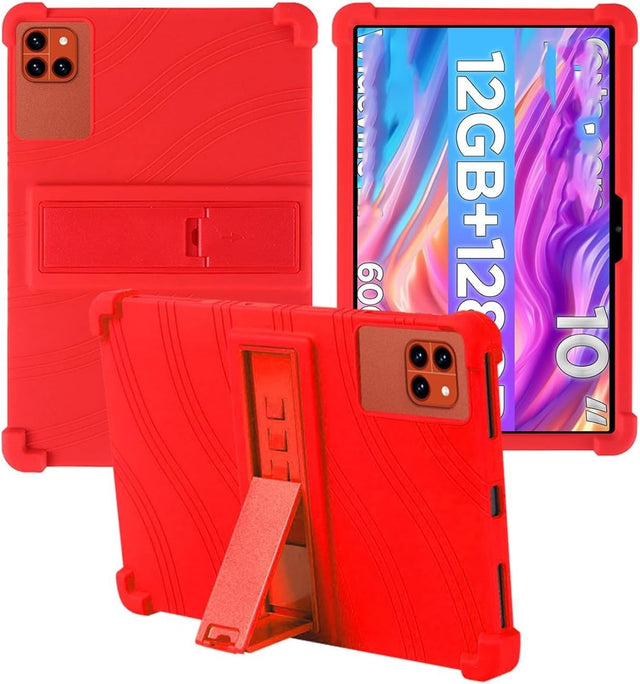 Silicone Tablet Case Compatible with Callsky Tab Ctab 10 10.1", Adjustable Stand, Shockproof, Kids, Red