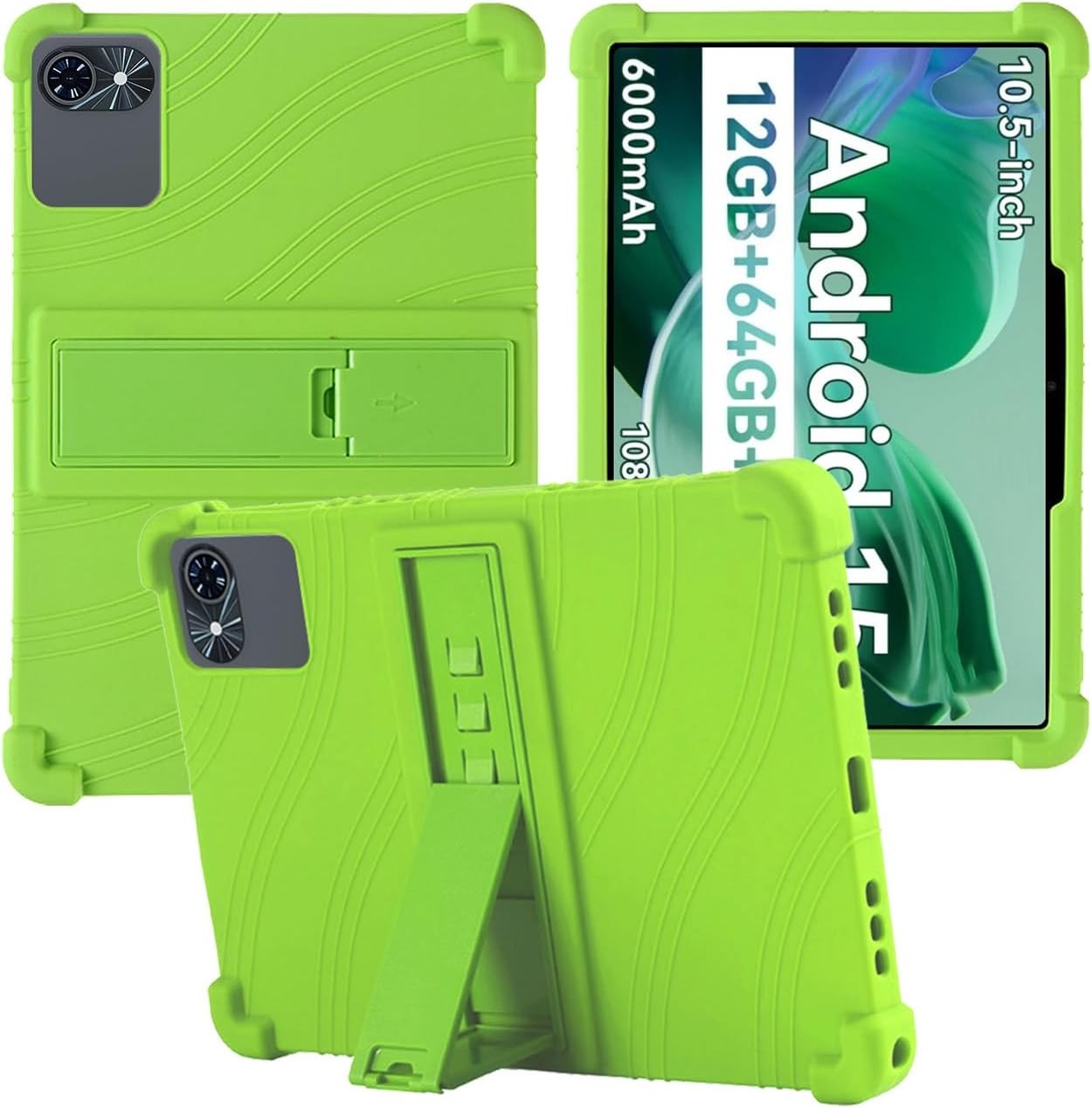 Compatible with TABWEE T80 10.5" Silicone Tablet Case Stand Shockproof Rainbow Green Kid-Friendly