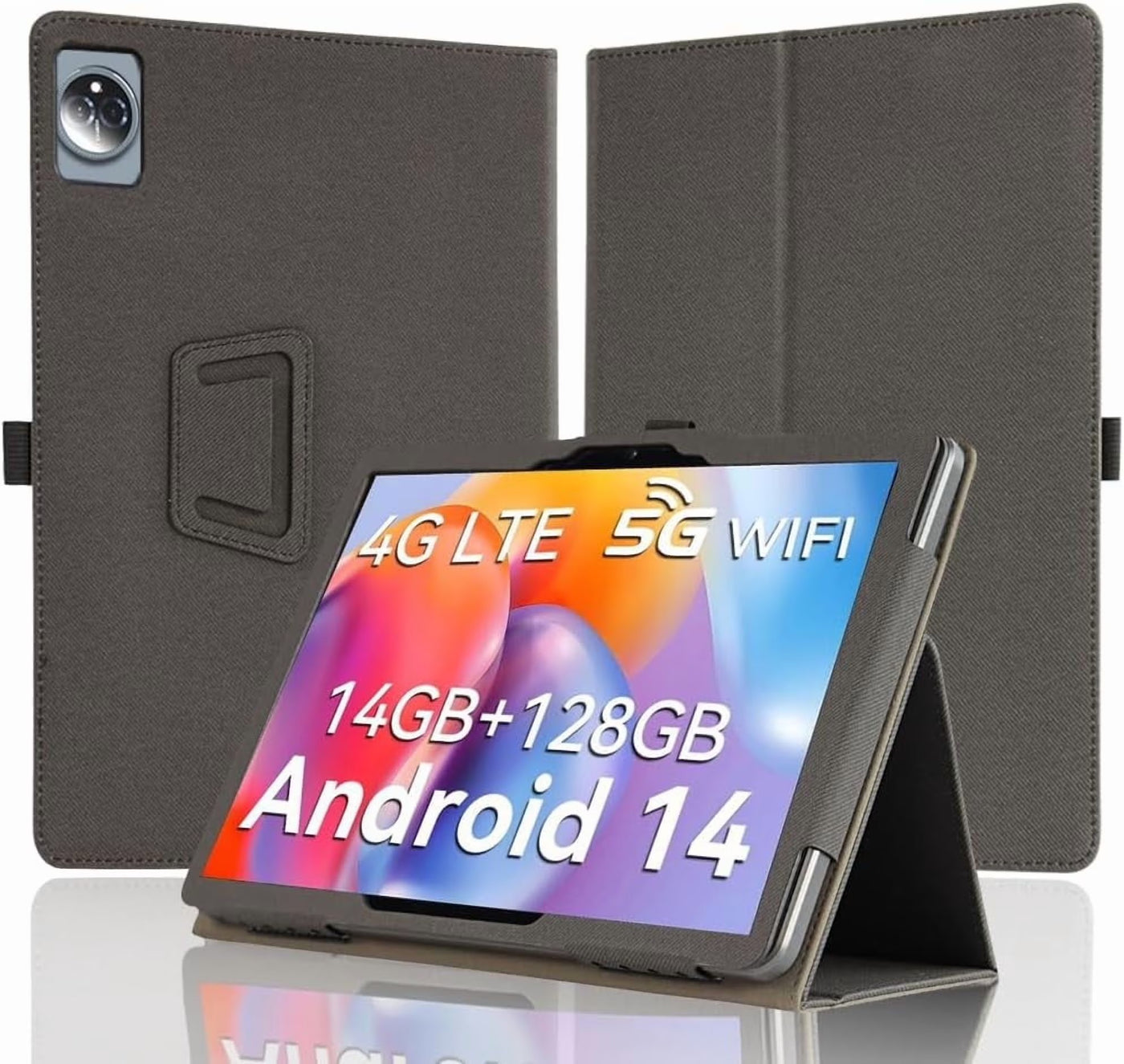 10.1 Inch Tablet Case Compatible with FEONAL/TABURETO, PU Leather Stand with Hand Strap, Protective