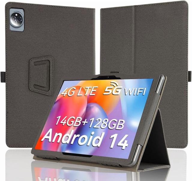 10.1 Inch Tablet Case Compatible with FEONAL/TABURETO, PU Leather Stand with Hand Strap, Protective