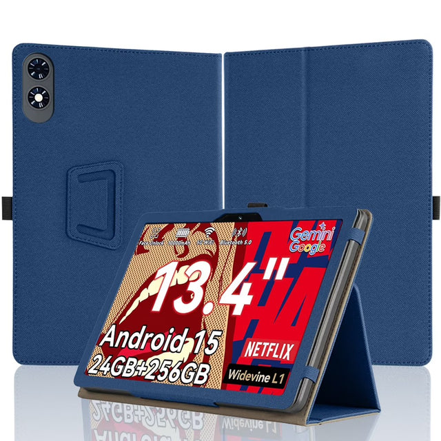 For TABWEE T60 Pro 13.4" Tablet Case, PU Leather, Hand Strap, Stand, Protective Cover