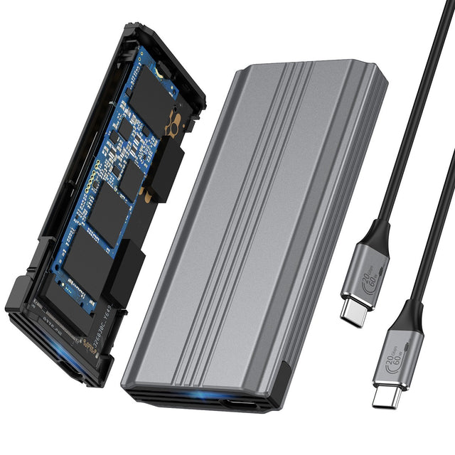 NVMe M.2 SSD Enclosure, 20Gbps USB 3.2 Gen2 Type-C, Dual Protocol, External Hard Drive