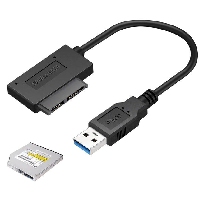 SATA to USB 3.0 Adapter for Laptop Optical Drive, External 7+6 Pin Converter