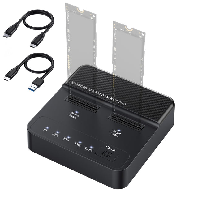 NVMe Dual Bay M.2 External Hard Drive Enclosure, Type-C 20Gbps, SSD Copy