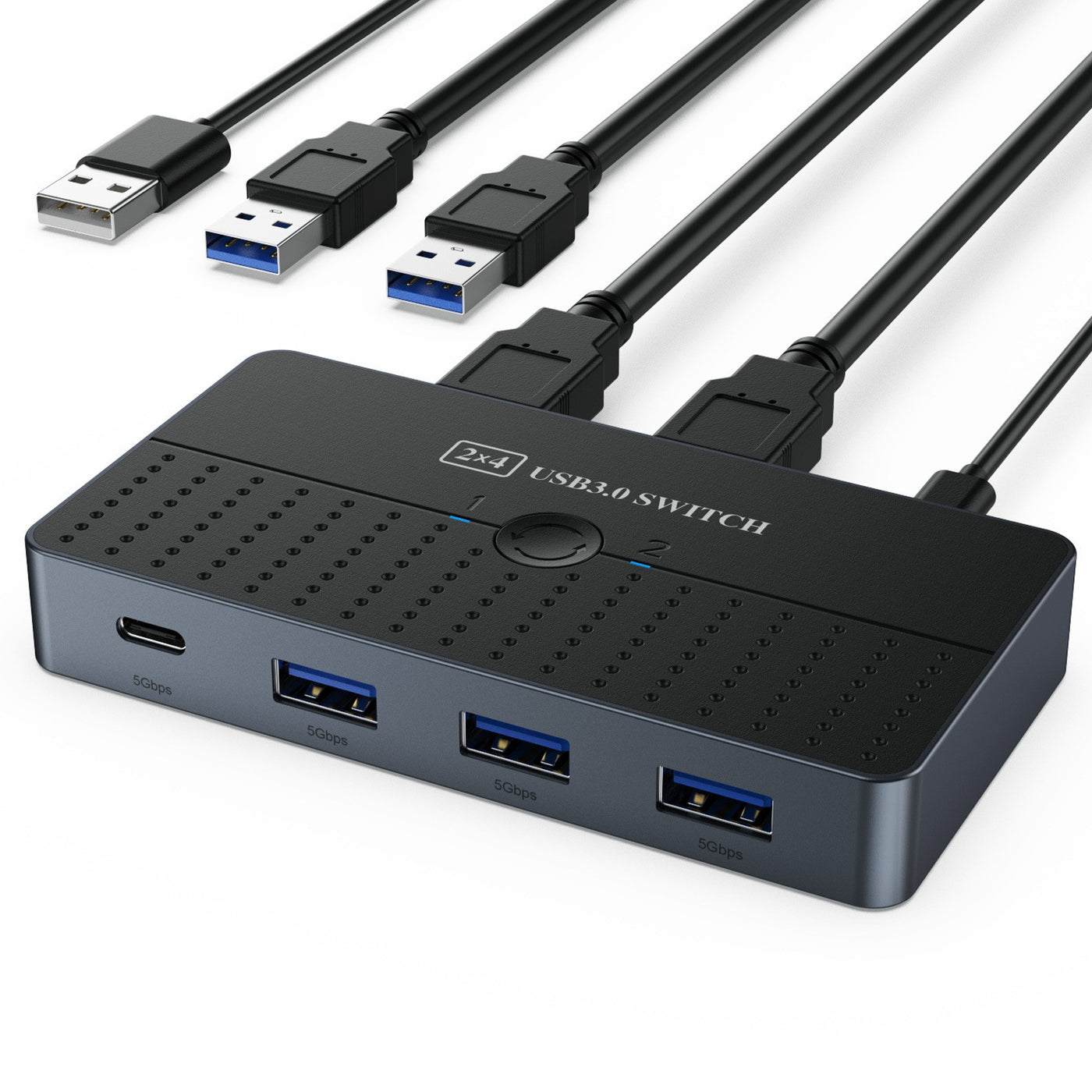 USB 3.0 Switch 2 in 4 Out, KVM Switcher for 2 Computers Sharing Keyboard Mouse Monitor with USB-C