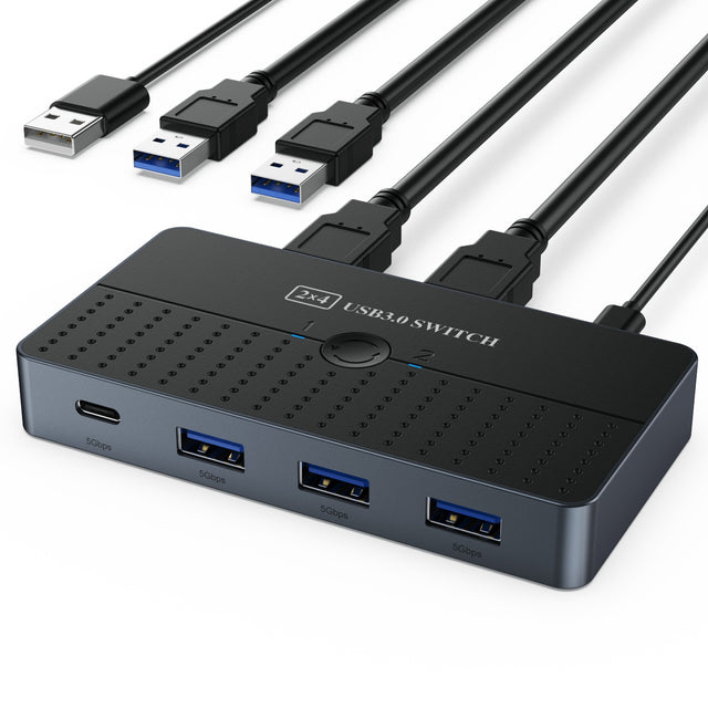USB 3.0 Switch 2 in 4 Out, KVM Switcher for 2 Computers Sharing Keyboard Mouse Monitor with USB-C