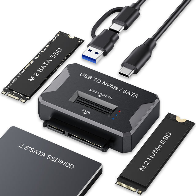 External M.2 NVMe SATA Dual Protocol Hard Drive Enclosure, Type-C 3.2, USB Hub