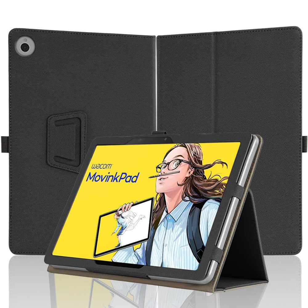 Compatible with Wacom MovinkPad 11 11.45" Tablet PU Leather Case with Hand Strap and Stand Black
