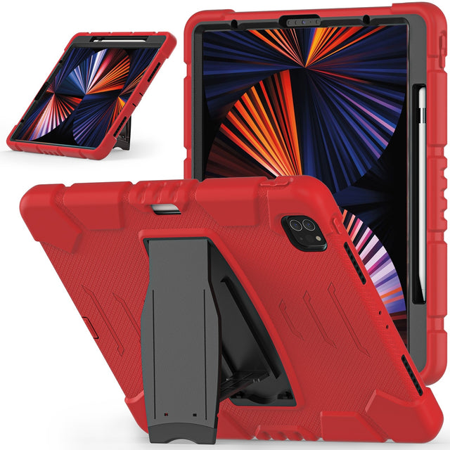 3-Layer Shockproof Case for iPad Pro 12.9 2022/2021, PC + Silicone, Red & Black