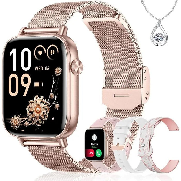 Women's Smartwatch 1.83" Rose Gold, 4 Straps, HD Calls, 110+ Sports Modes, Pedometer