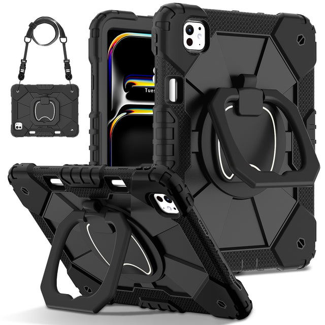 Hybrid PC Silicone Case for iPad Pro 11 2024, Robot Design, Shockproof, Black