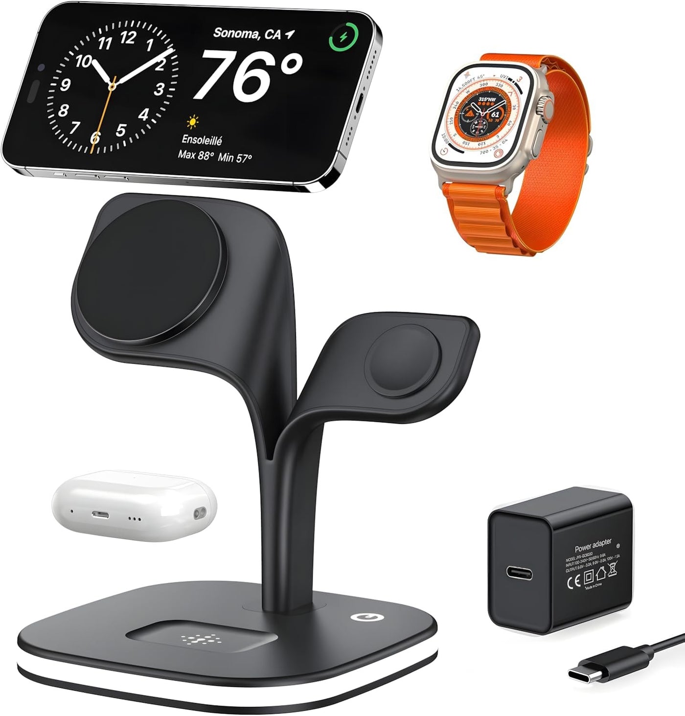 3-in-1 MagSafe Charger for iPhone, Apple Watch & AirPods, Foldable Wireless Charging Station